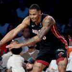 INGLEWOOD, CALIFÓRNIA - 14 DE FEVEREIRO: Keshad Johnson nº 16 das enterradas do Miami Heat durante o AT&T Slam Dunk Contest durante o 2026 NBA All-Star Weekend no Intuit Dome em 14 de fevereiro de 2026 em Inglewood, Califórnia. NOTA AO USUÁRIO: O Usuário reconhece e concorda expressamente que, ao baixar e/ou usar esta fotografia, o Usuário está concordando com os termos e condições do Contrato de Licença da GettyImages. (Foto de Ronald Martinez/Getty Images)