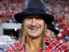 Kid Rocks mostra ‘Haters’ e ‘Fake News Media’ durante o intervalo do programa de sincronização labial Brilho (Getty Images)