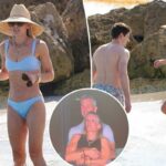 Kristin Cabot, da Coldplay Kiss Cam, aproveita o sol de Miami em um minúsculo biquíni azul