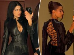 Kylie Jenner leva a jaqueta de couro sem costas com cordões de Hailey Bieber para dar uma volta Kylie Jenner leva a jaqueta de couro sem costas com cordões de Hailey Bieber para dar uma volta