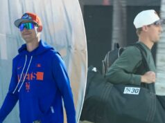 Luke Weaver fala sobre a controvérsia da bolsa dos Yankees após sua chegada ao Mets O arremessador do New York Mets, Luke Weaver, com capuz azul e boné laranja.