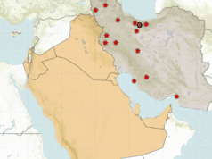 Mapeando os ataques dos EUA e de Israel ao Irã e aos ataques retaliatórios de Teerã INTERATIVO - ATAQUES DO IRÃ POR ISRAEL - 28 DE FEVEREIRO DE 2026 mapa-1772278937