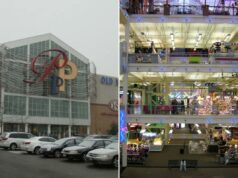 Megamall Palisades Center sem dinheiro é vendido por preço de banana Exterior do Palisades Center Mall com lojas como Dave & Buster's, Staples, Old Navy e NYSC, com estacionamento cheio de carros.