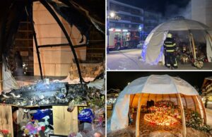 Memorial em homenagem a 41 vítimas do incêndio em uma boate suíça na véspera de Ano Novo destruído em um incêndio matinal Memorial em homenagem a 41 vítimas do incêndio em uma boate suíça na véspera de Ano Novo destruído em um incêndio matinal