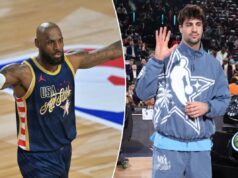 ‘Mensagem’ de LeBron James aos fãs de Israel após pergunta do All-Star Game LeBron James, do Los Angeles Lakers, comemora após o segundo jogo durante o 75º NBA All Star Game no Intuit Dome.