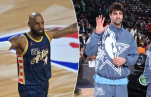 ‘Mensagem’ de LeBron James aos fãs de Israel após pergunta do All-Star Game LeBron James, do Los Angeles Lakers, comemora após o segundo jogo durante o 75º NBA All Star Game no Intuit Dome.