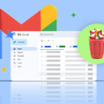 Ilustração do ícone do Gmail centralizado em um fundo colorido, com vários ícones do Google Tasks empilhados no lado esquerdo, um deles sobreposto ao logotipo do Gmail.