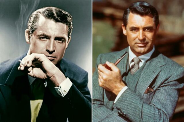 Cary Grant fumando um cigarro, olhando diretamente para a câmera.