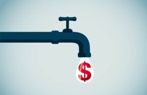 Mudança de vendas secundárias de lucros inesperados do fundador para ferramentas de retenção de funcionários Water drop mapping money dripping from a faucet