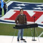 Charlie Puth cantando o Hino Nacional no Super Bowl LX.