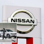 Uma visão geral de uma placa e logotipo da Nissan.