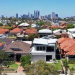 Vista aérea da paisagem urbana suburbana em Perth, Austrália Ocidental.