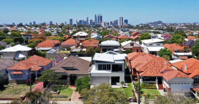 Nova capital se junta ao house club de US$ 1 Vista aérea da paisagem urbana suburbana em Perth, Austrália Ocidental.