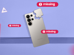 O Galaxy S26 parecerá incompleto sem esses recursos Dois telefones Galaxy S26 ao redor do texto brilhante 'Galaxy AI PHONE', com ícones de aviso vermelhos.