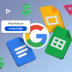 Um smartphone com o logotipo do Google Docs, ícone de microfone, balão de comentários e ícone de engrenagem em um fundo azul