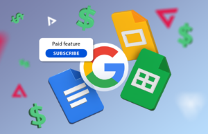 O Google está bloqueando suas melhores ferramentas de produtividade atrás de um acesso pago de US$ 20 Um smartphone com o logotipo do Google Docs, ícone de microfone, balão de comentários e ícone de engrenagem em um fundo azul