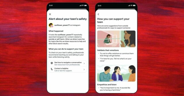 O Instagram notificará os pais se seus filhos pesquisarem conteúdo Instagram notificará os pais se seus filhos pesquisarem conteúdo de automutilação | Capturas de tela de alerta mostradas