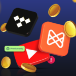 Ilustração de um telefone com recursos do YouTube Premium na tela em um fundo multicolorido