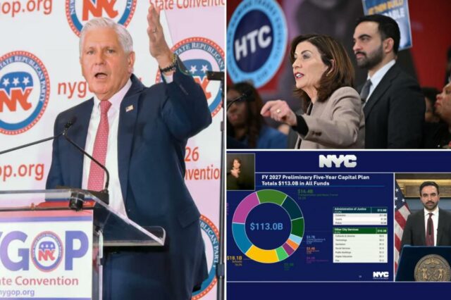 O candidato a governador do Partido Republicano em Nova York, Bruce Blakeman, rouba Kathy Hochul por um 'resgate' do orçamento de Zohran Mamdani de US $ 1,5 bilhão
