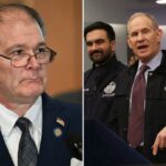 O chefão do MTA, Janno Lieber, grita acaloradamente com o político sobre a evasão de tarifas - enquanto a audiência sai dos trilhos