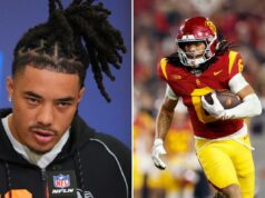 O ex-recebedor da USC, Makai Lemon, se torna viral na entrevista combinada da NFL O wide receiver do sul da Califórnia, Makai Lemon (29), fala durante uma coletiva de imprensa no conjunto de olheiros de futebol americano da NFL.