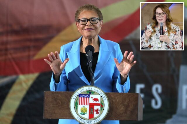 O prefeito Bass despreza Horvath da lista de convidados do Lindsey Horvath falando no palco no IMPACT Summit da Environmental Media Association.