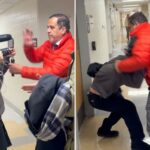 O professor do estado de Ohio, Luke Perez, foi suspenso após supostamente atacar o cinegrafista que tentava entrevistar o ex-presidente da universidade