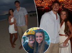 O prospecto pirata Konnor Griffin, 19, comemora a ‘primeira aventura com a esposa’ antes do dia de abertura Os piratas prospectam Konnor Griffin com sua esposa, Dendy.