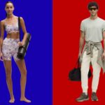 Uma mulher com leggings de corrida, blusa combinando e óculos escuros.