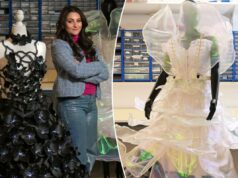 O vestido robótico selvagem da NYFW do gênio da tecnologia que virou flores de grife quando você aperta a mão de alguém O vestido robótico selvagem da NYFW do gênio da tecnologia que virou flores de grife quando você aperta a mão de alguém