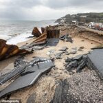 O A379 entre Torcross e Slapton em South Devo desabou no mar após a tempestade Imogen neste mês