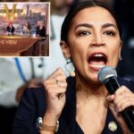 A deputada norte-americana Alexandria Ocasio-Cortez (D-NY) fala ao microfone na Conferência de Segurança de Munique.