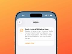 PSA: Verifique se o seu Apple Home está atualizado nos próximos dias Falta menos de uma semana para atualizar o Apple Home, caso ainda não o tenha feito | Lembrete de atualização visto em um iPhone com fundo laranja