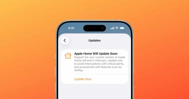 Falta menos de uma semana para atualizar o Apple Home, caso ainda não o tenha feito | Lembrete de atualização visto em um iPhone com fundo laranja