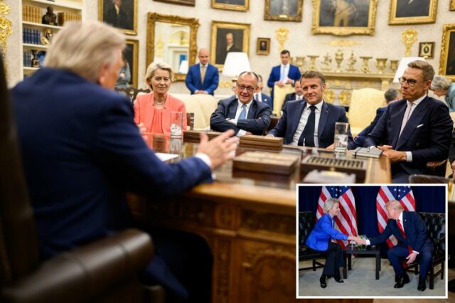 O presidente Trump reúne-se com líderes internacionais no Salão Oval.