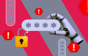 Pare de pedir ao ChatGPT para criar suas senhas Uma torre de PC para jogos preta com um logotipo ChatGPT e um balão de mensagem 'Consertando...' em um fundo vermelho e verde.