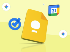 Parei de usar este aplicativo do Google anos atrás, até que uma atualização surpresa mudou tudo Mulher sorridente usando um smartphone encostada em um grande logotipo do Google cercado por vários ícones de aplicativos do Google.