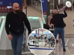 Passageiro violento ataca quiosques em aeroporto em vídeo selvagem Passageiro violento ataca quiosques em aeroporto em vídeo selvagem