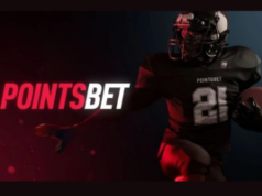 PointsBet inicia registro de Alberta iGaming após aprovação regulatória AGLC concedida oficialmente Logotipo da PointsBet à esquerda, com um jogador da NFL à direita. Fundo escuro. PointsBet inicia registro de Alberta iGaming após aprovação regulatória AGLC concedida oficialmente