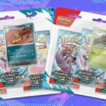 Pokémon TCG: Scarlet & Violet — Journey Together Three-Booster Blister - (edição Yanmega) em um fundo branco