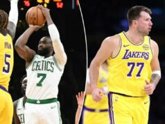 Previsão Celtics x Lakers: probabilidades, adereços, melhor aposta para domingo Jaylen Brown, do Boston Celtics, atirando contra o Los Angeles Lakers.