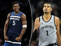 Previsão do jogo All-Star da NBA de 2026: probabilidades, escalações, melhores apostas para o time dos EUA x mundo O guarda do Minnesota Timberwolves, Anthony Edwards (5), comemora.