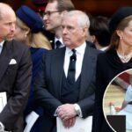 O príncipe William, o príncipe Andrew e Catherine, princesa de Gales, participam da missa de réquiem de Katharine, duquesa de Kent, na Catedral de Westminster.