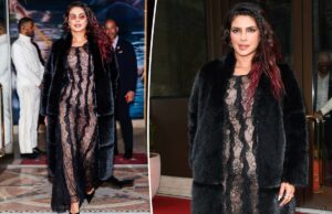 Priyanka Chopra enfrenta o frio de Nova York em renda transparente Priyanka Chopra enfrenta o frio de Nova York em renda transparente