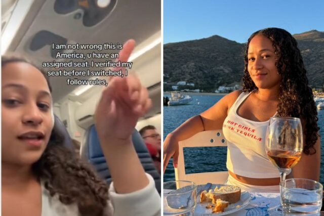 Razão pela qual o passageiro do avião se recusa a A screenshot of Instagram user @theultimatefoodieblog on a United flight (left) and sitting at a table outdoors.