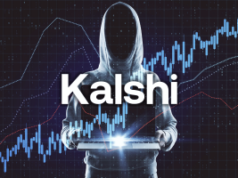 Reguladores destacam casos de uso de informações privilegiadas em Kalshi em meio a críticas Os reguladores destacam casos de uso de informações privilegiadas de Kalshi em meio a críticas. Ilustração digital de uma figura encapuzada e sem rosto segurando um tablet brilhante, sobreposto com gráficos financeiros azuis e vermelhos e gráficos de velas. A palavra “Kalshi” aparece com destaque no centro, com código binário e linhas de grade no fundo, evocando temas de negociação on-line e mercados orientados por dados.