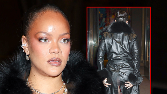 Rihanna acidentalmente mostra a bunda enquanto entrava no desfile de backgrid principal de rihanna getty