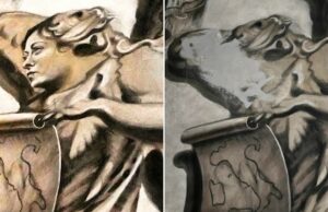 Rosto de anjo estilo Meloni estampado após protestos O rosto do anjo havia desaparecido quando a igreja abriu suas portas na quarta-feira: o corpo do querubim permanece, mas o rosto foi apagado com uma placa de tinta ou gesso desleixada.