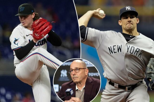 O GM do New York Yankees, Brian Cashman, falando em uma coletiva de imprensa.