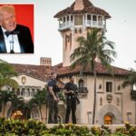 Agentes do Serviço Secreto guardando a casa do ex-presidente Donald Trump em Mar-a-Lago.